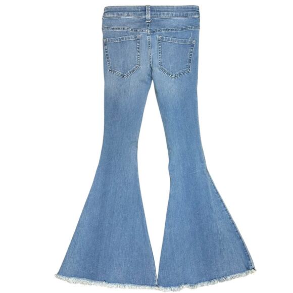 Free People Flare Jeans Light Wash Raw Hem Low Rise Denim size 24 Short Petite - Picture 4 of 6